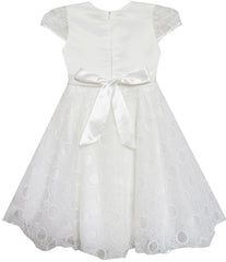 Girls Dress Bow Tie With Beading Lace Skirt Wedding White Size 4-10 Years