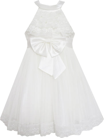 Girls Dress A-line Round Collar Sleeveless Pleated Bodice White Size 5-12 Years