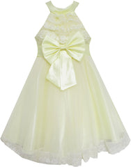 Girls Dress A-line Round Collar Bow Tie Pleated Bodice Yellow Size 5-12 Years