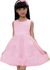 Girls Dress Sleeveless Accented Rosette Lace Beading Pink Size 5-12 Years