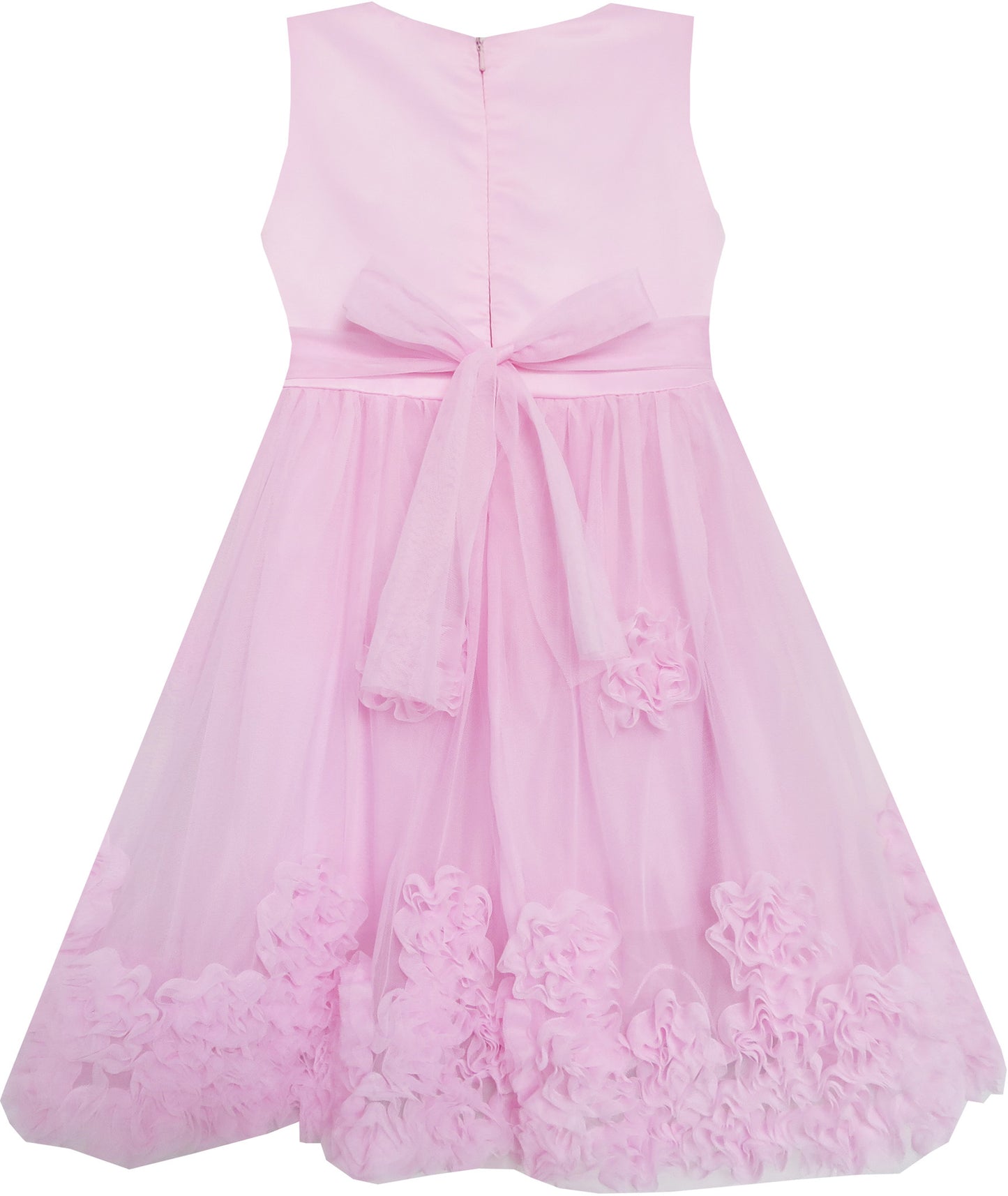 Girls Dress Sleeveless Accented Rosette Lace Beading Pink Size 5-12 Years