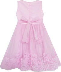 Girls Dress Sleeveless Accented Rosette Lace Beading Pink Size 5-12 Years