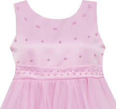 Girls Dress Sleeveless Accented Rosette Lace Beading Pink Size 5-12 Years