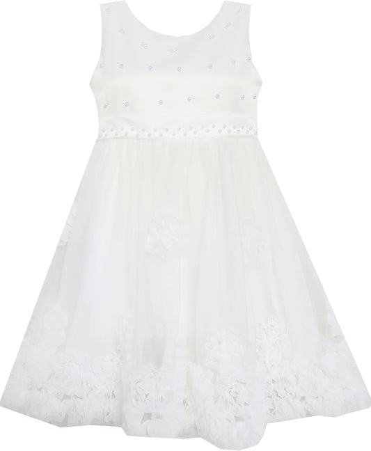 Girls Dress Sleeveless Accented Rosette Lace Beading White Size 5-12 Years