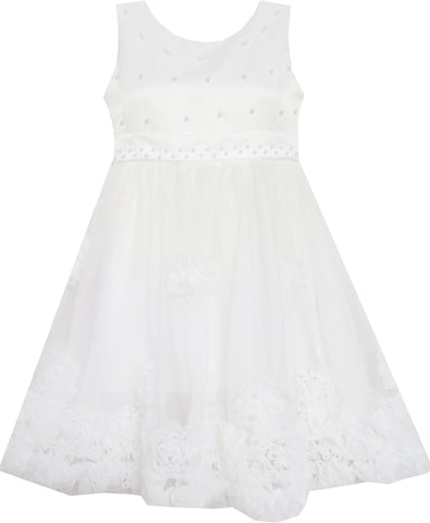 Girls Dress Sleeveless Accented Rosette Lace Beading White Size 5-12 Years