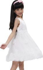 Girls Dress Sleeveless Accented Rosette Lace Beading White Size 5-12 Years