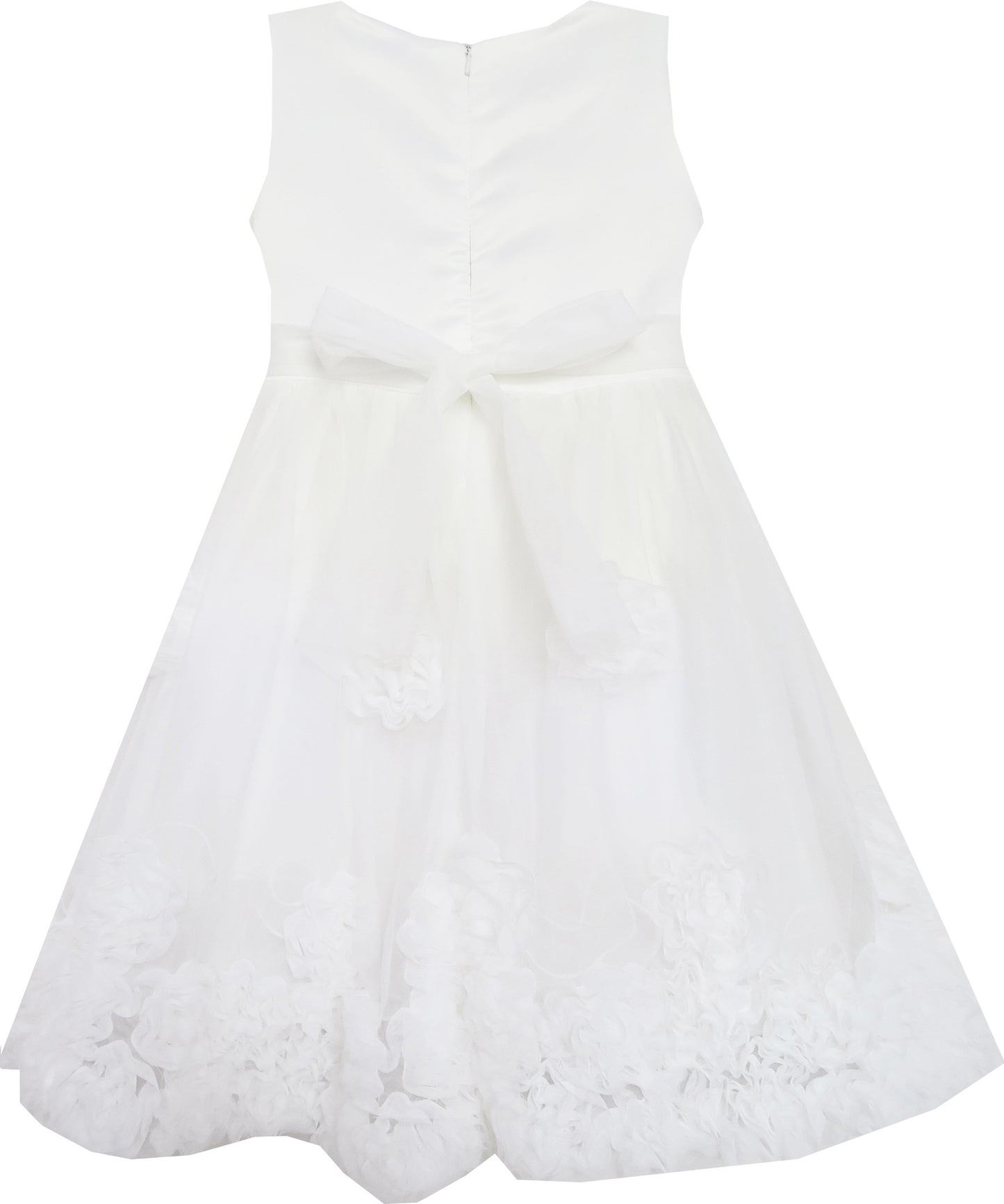 Girls Dress Sleeveless Accented Rosette Lace Beading White Size 5-12 Years