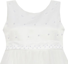 Girls Dress Sleeveless Accented Rosette Lace Beading White Size 5-12 Years