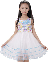 Girls Dress Sleeveless Pleated Bodice Lace Tiered Skirt Blue Size 5-12 Years