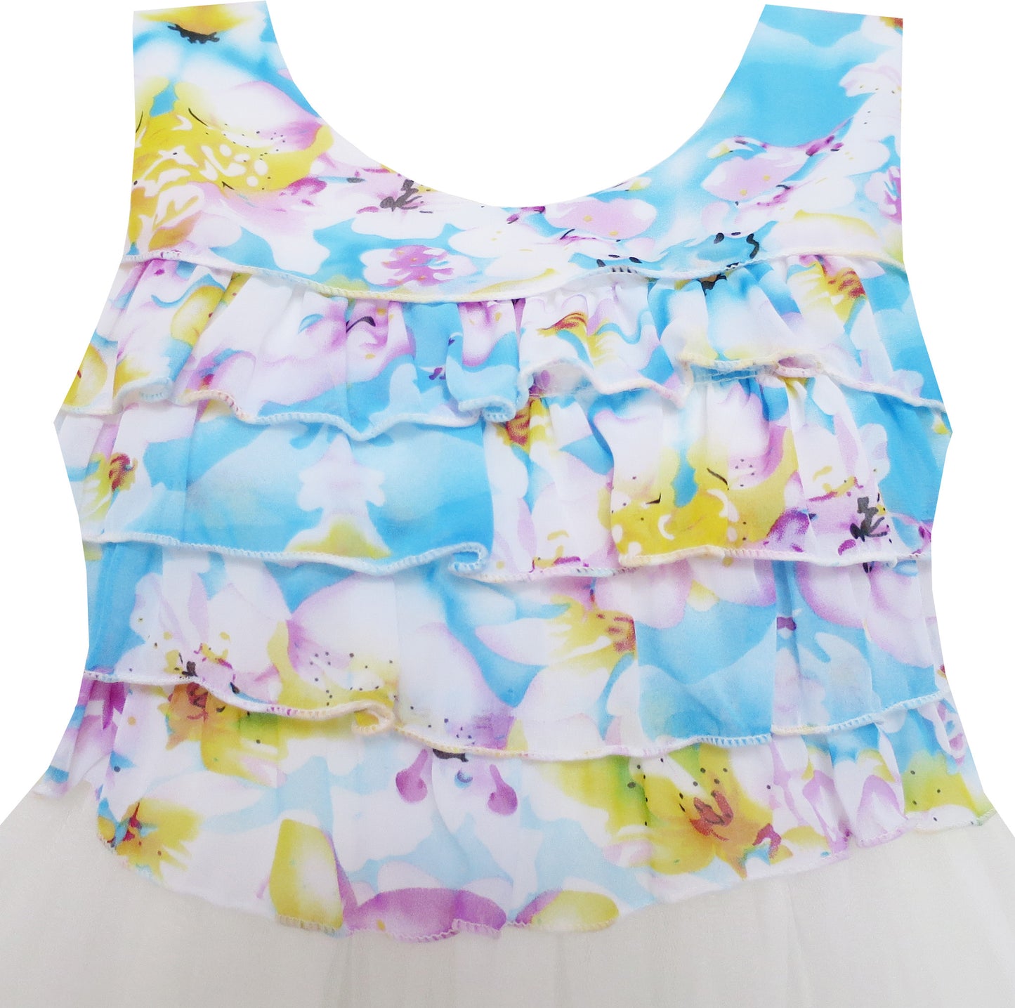 Girls Dress Sleeveless Pleated Bodice Lace Tiered Skirt Blue Size 5-12 Years