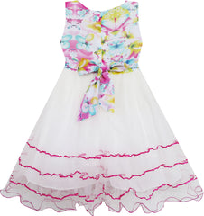Girls Dress Sleeveless Pleated Bodice Lace Tiered Skirt Pink Size 5-12 Years
