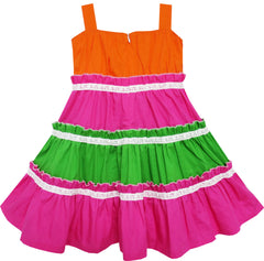 Girls Dress Striped Green Pink Lace Peach Fruit Size 2-6 Years