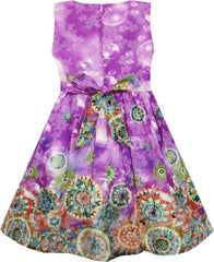 Girls Dress Sleeveless Bubble Flower Painting Style Purple Size 4-12 Years