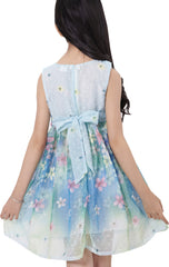Girls Dress A-line Flower Detailing Rose Striped Princess Blue Size 4-10 Years