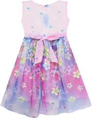 Girls Dress A-line Flower Detailing Rose Striped Party Purple Size 4-10 Years