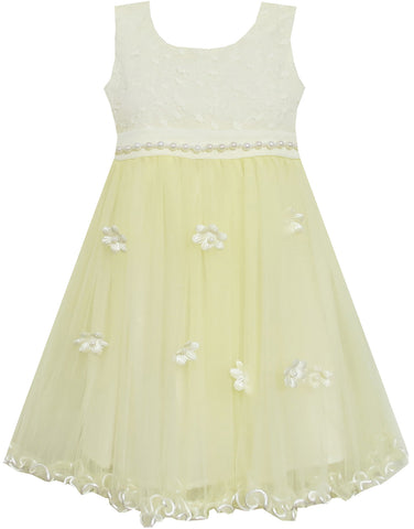 Girls Dress Lace Bodice Hi Lo Maxi Dress With Beading Yellow Size 4-12 Years