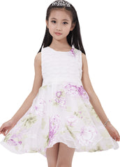 Girls Dress Lace Pleated Bodice Flower Detailing Skirt Purple Size 4-10 Years