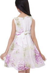 Girls Dress Lace Pleated Bodice Flower Detailing Skirt Purple Size 4-10 Years