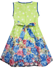 Girls Dress Sleeveless Polka Dot Rose Flower Garden Green Print Size 4-12 Years