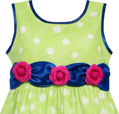 Girls Dress Sleeveless Polka Dot Rose Flower Garden Green Print Size 4-12 Years