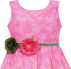 Girls Dress Sleeveless Blooming Rose Flower Garden Print Pink Size 4-12 Years