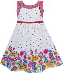 Girls Dress Checkered Collar Sunflower Print Polka Dot Size 3-8 Years