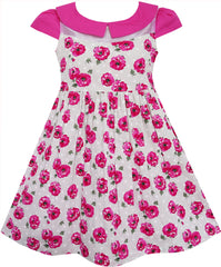 Girls Dress Rose Flower Turn-down Collar Lace Pink Size 4-10 Years
