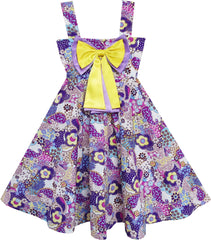 Girls Dress Sleeveless Paisley Flower Print Bow Tie Purple Size 4-10 Years