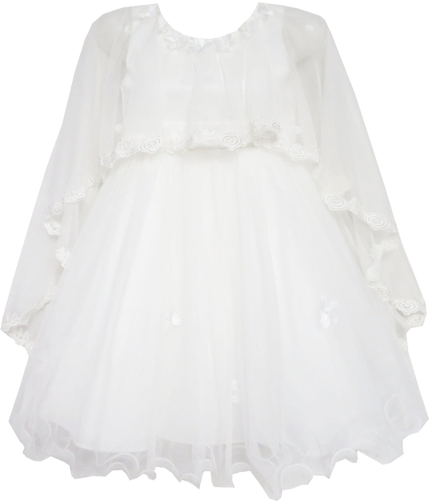 Girls Dress Wedding Flower Girl Lace Tulle With Shawl White Size 4-10 Years