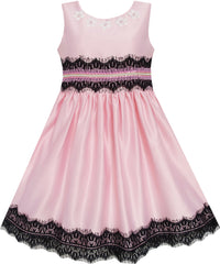 Girls Dress Satin Lace Trim Beading Wedding Shining Pink Size 4-10 Years