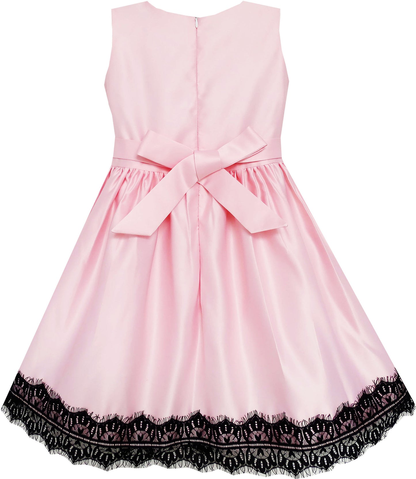 Girls Dress Satin Lace Trim Beading Wedding Shining Pink Size 4-10 Years
