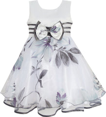 Girls Dress Pageant Flower Detailing Tulle Overlay Gray Size 4-8 Years
