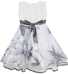 Girls Dress Pageant Flower Detailing Tulle Overlay Gray Size 4-8 Years