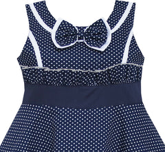 Girls Dress Bow Tie Heart Print Sleeveless Blue Size 7-14 Years