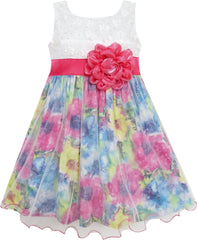 Girls Dress Rose Flower Detailing Tulle Overlay Red Size 7-14 Years