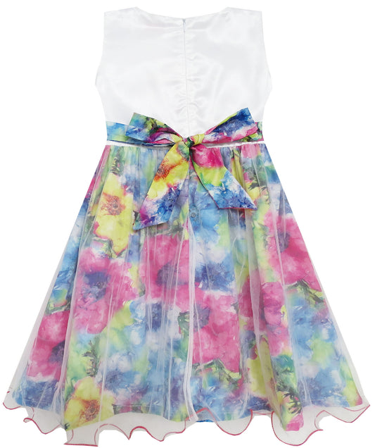Girls Dress Rose Flower Detailing Tulle Overlay Red Size 7-14 Years
