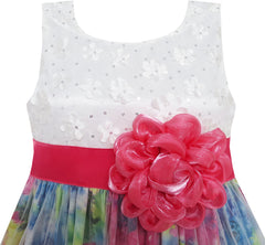 Girls Dress Rose Flower Detailing Tulle Overlay Red Size 7-14 Years