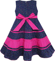 Girls Dress Bow Tie Polka Dot Print Striped Pattern Pink Size 7-14 Years