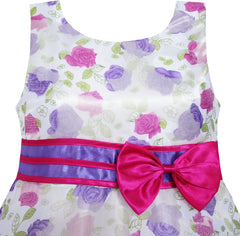 Girls Dress Bow Tie Bridal Lace Rose Flower Detailing Purple Size 3-8 Years