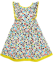 Girls Dress Polka Dot Overlap Design With Trim Yellow Size 4-10 Years