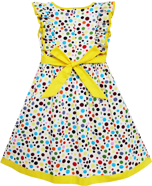 Girls Dress Polka Dot Overlap Design With Trim Size 3-14 Years