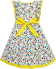 Girls Dress Polka Dot Overlap Design With Trim Yellow Size 4-10 Years