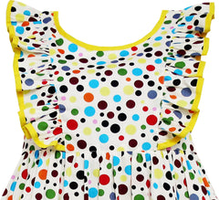 Girls Dress Polka Dot Overlap Design With Trim Yellow Size 4-10 Years