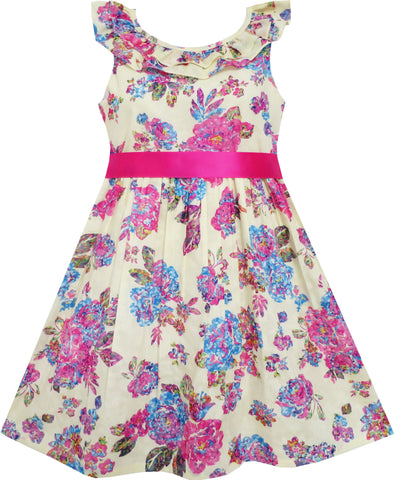 Girls Dress Flower Detailing Overlap Collar Pink Size 4-10 Years