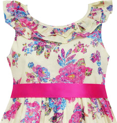 Girls Dress Flower Detailing Overlap Collar Pink Size 4-10 Years