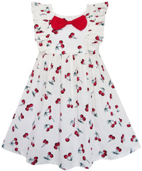 Girls Dress Bow Tie Cherry Fruit Overlap Design Red Size 4-10 Years