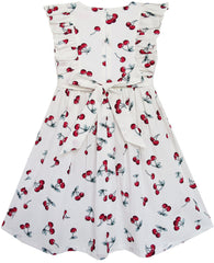 Girls Dress Bow Tie Cherry Fruit Overlap Design Red Size 4-10 Years