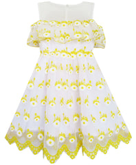 Girls Dress Sleeveless Lace Trim With Flower Detailing Yellow Size 4-10 Years