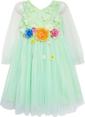 Girls Dress Wedding Bridal Lace Tulle Overlay Flower Detailing Green Size 4-10 Years