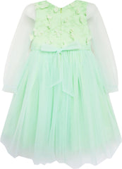 Girls Dress Wedding Bridal Lace Tulle Overlay Flower Detailing Green Size 4-10 Years